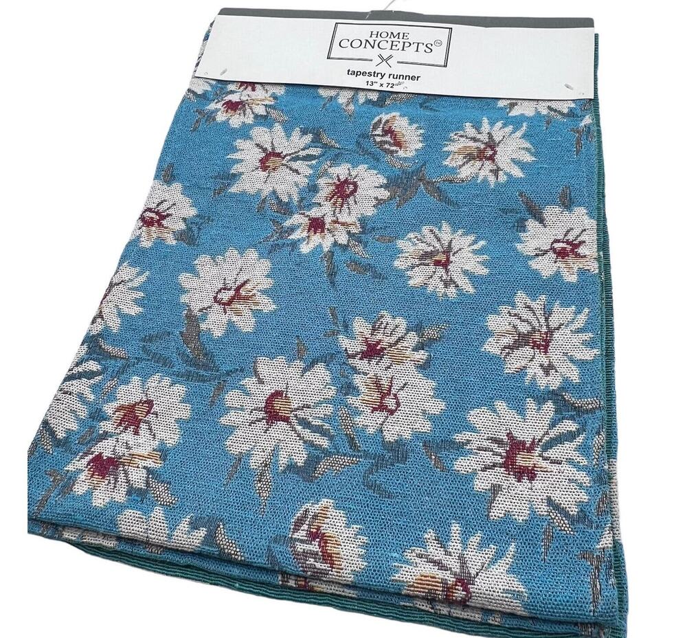 Blue Red White Daisy Floral Tapestry Table Runner 13 x 72" Spring Summer NEW